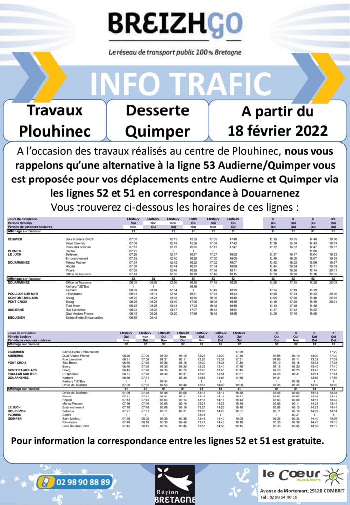 Ligne 51-52Breizhgo une alternative à la ligne 53 pour rejoindre Quimper