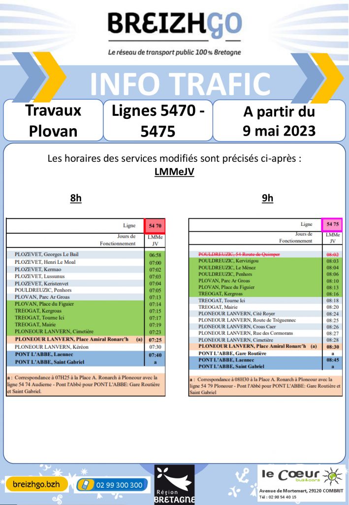 Travaux à Plovan : Lignes 5470-5475-5450-5451-5501