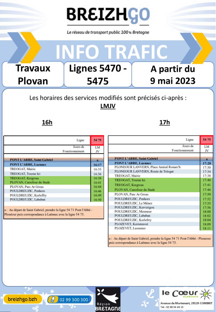 Travaux à Plovan : Lignes 5470-5475-5450-5451-5501