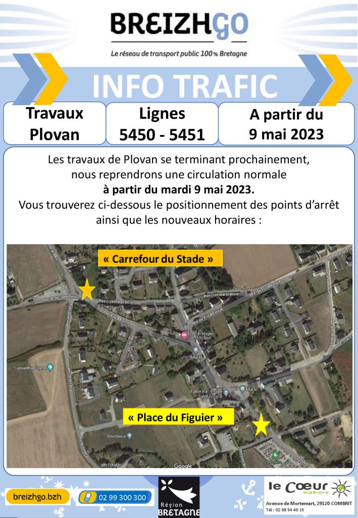 Travaux à Plovan : Lignes 5470-5475-5450-5451-5501