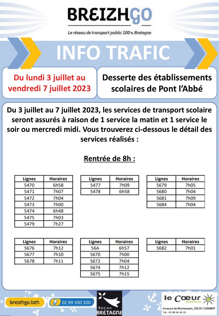 Dessertes scolaires : Info Trafic