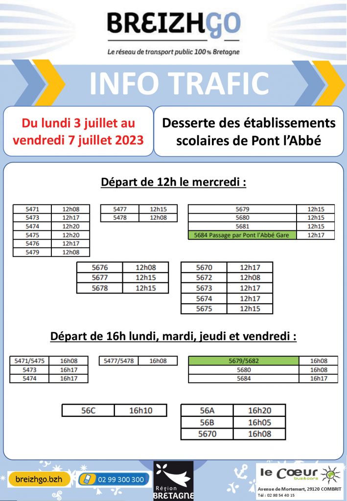 Dessertes scolaires : Info Trafic