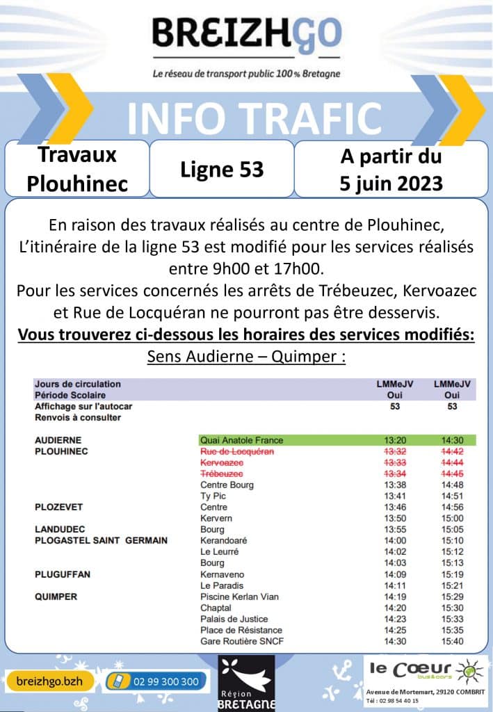 Ligne 53 : travaux Plouhinec