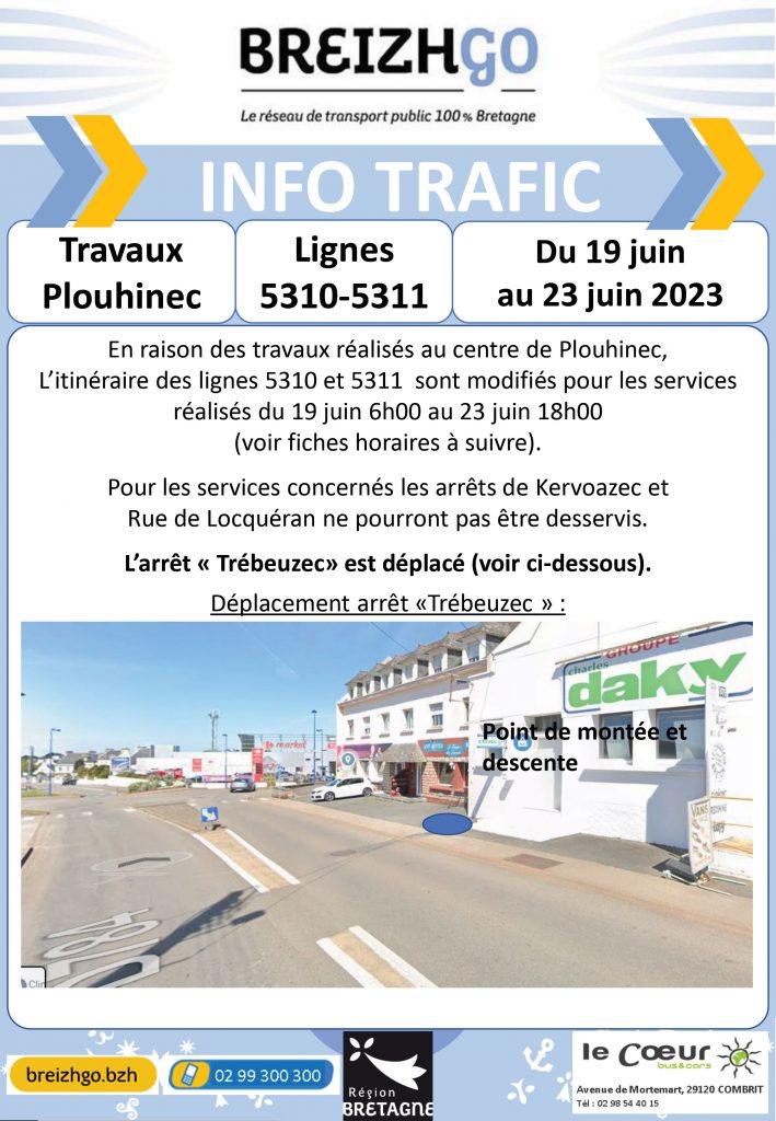 Lignes 5310 - 5311 : travaux Plouhinec