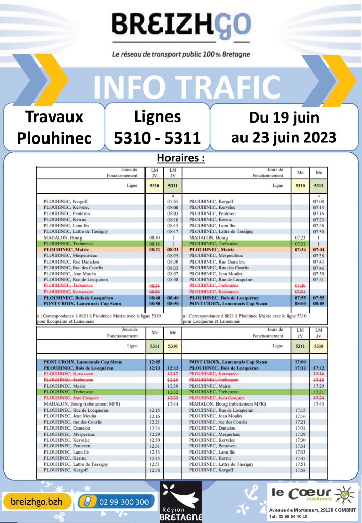 Lignes 5310 - 5311 : travaux Plouhinec