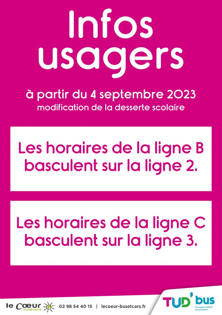 TUD Bus de Douarnenez, modification de la desserte scolaire à partir du 4 septembre 2023