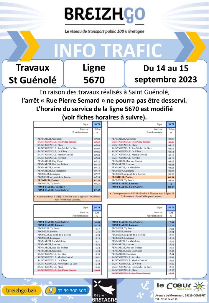 Ligne 5670 : travaux St Guénolé