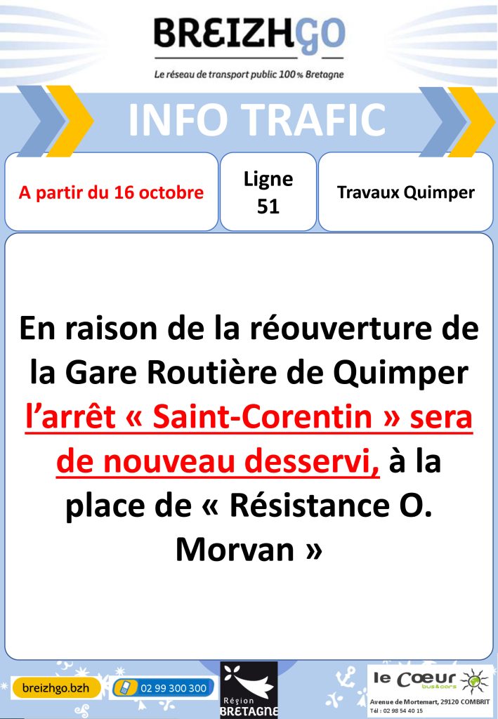 Ligne 51 : travaux Quimper