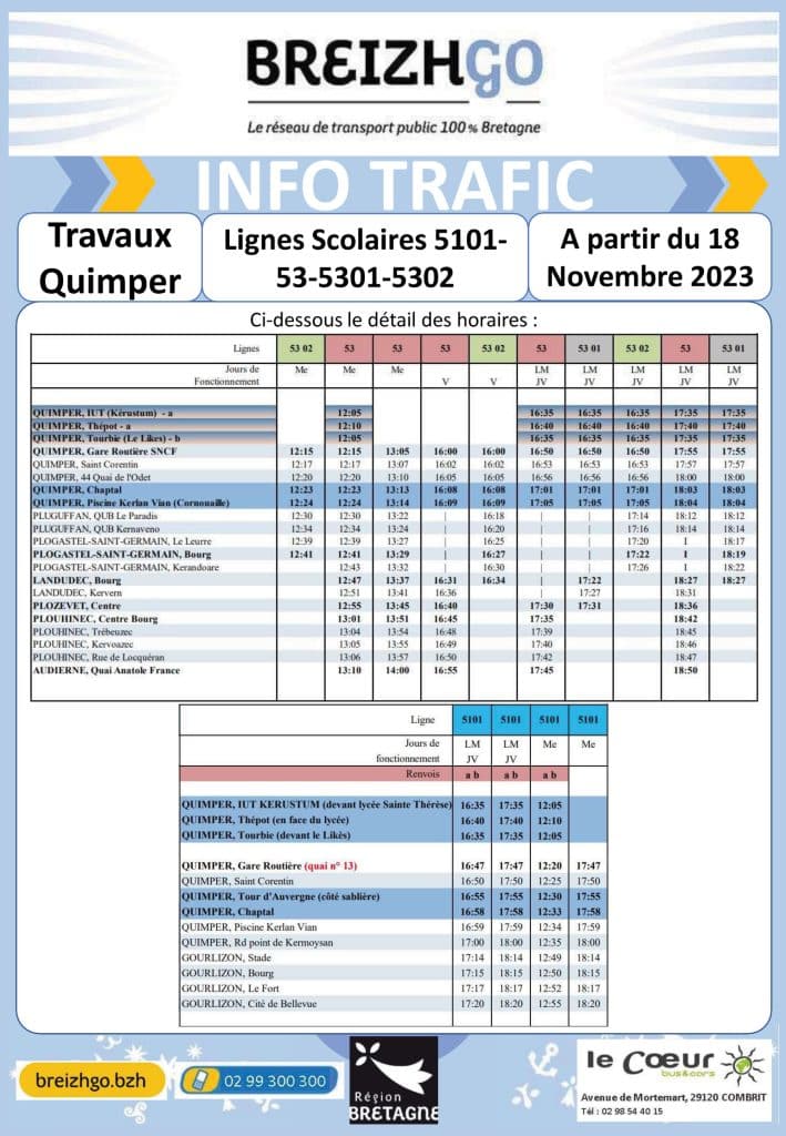 horaires de car Breizhgo