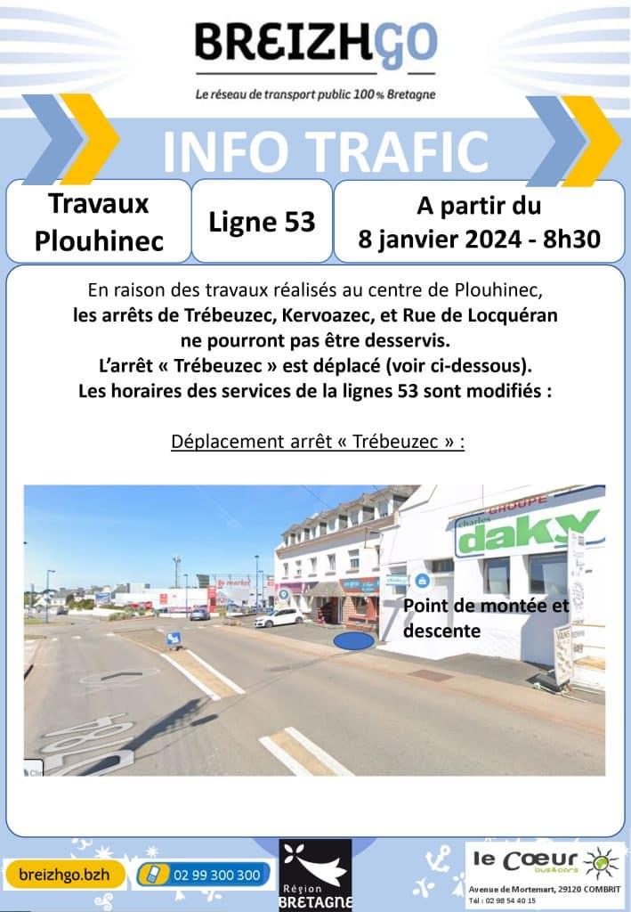 travaux à Plouhinec breizhgo ligne 53