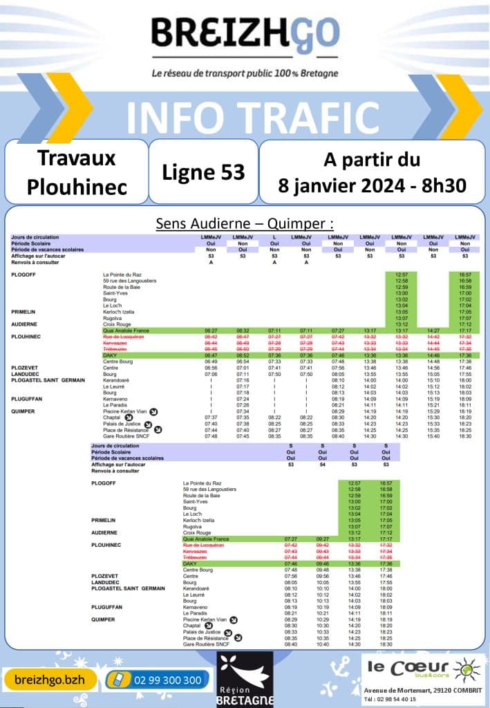 travaux à Plouhinec breizhgo ligne 53 au niveau de Daky