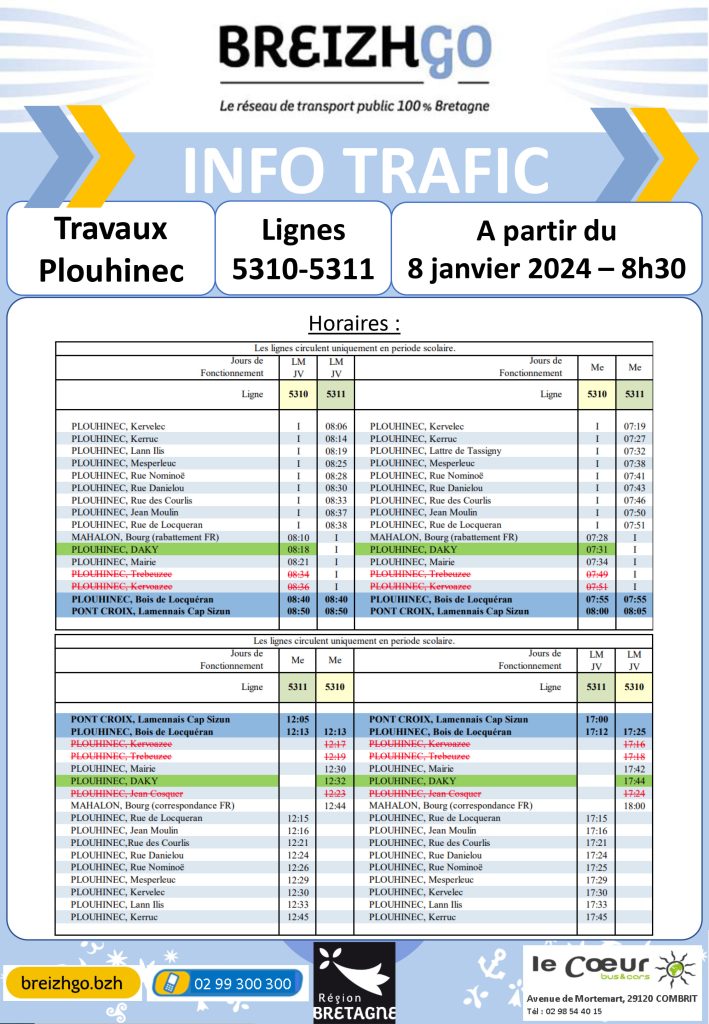 horaires des cars Breizhgo à Plouhinec