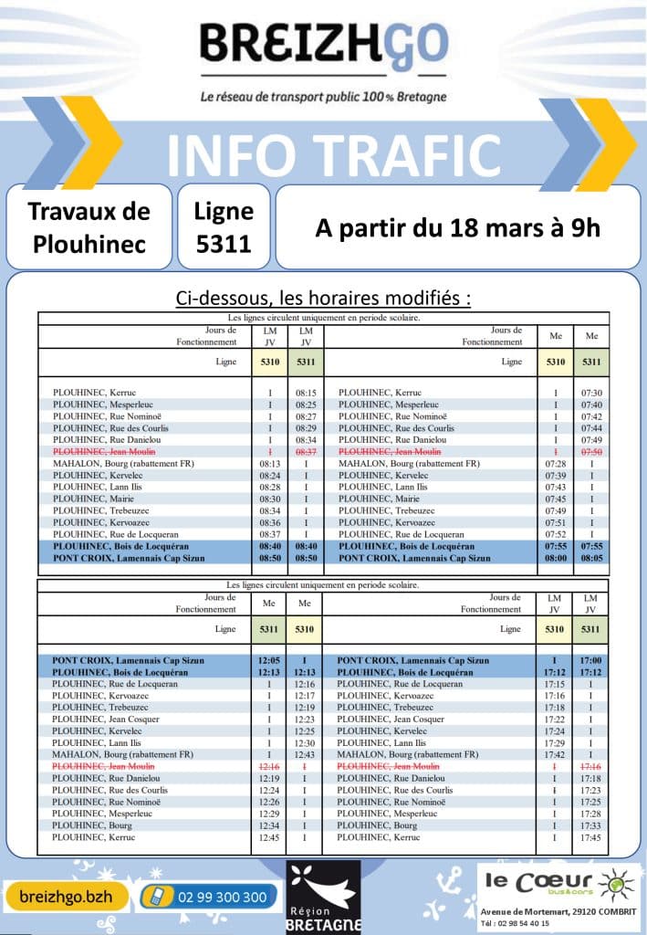 Ligne - 5311 : travaux à Plouhinec