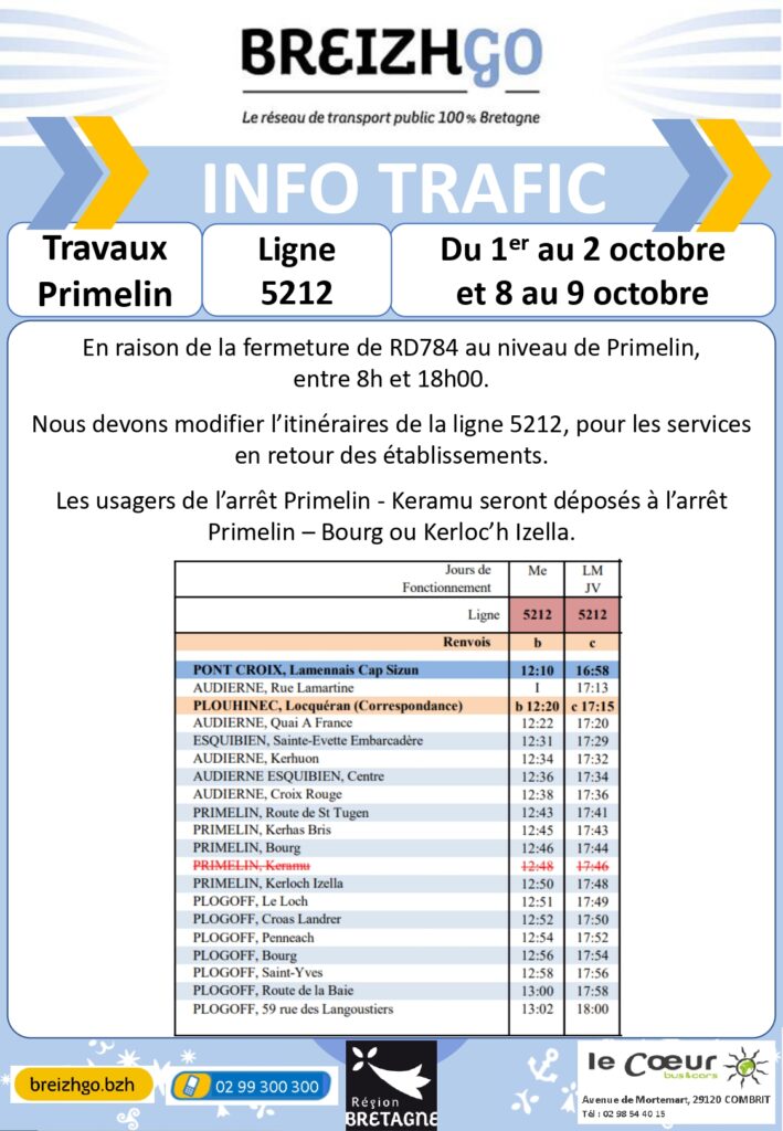 Ligne 5212 & 5225 : Travaux Primelin