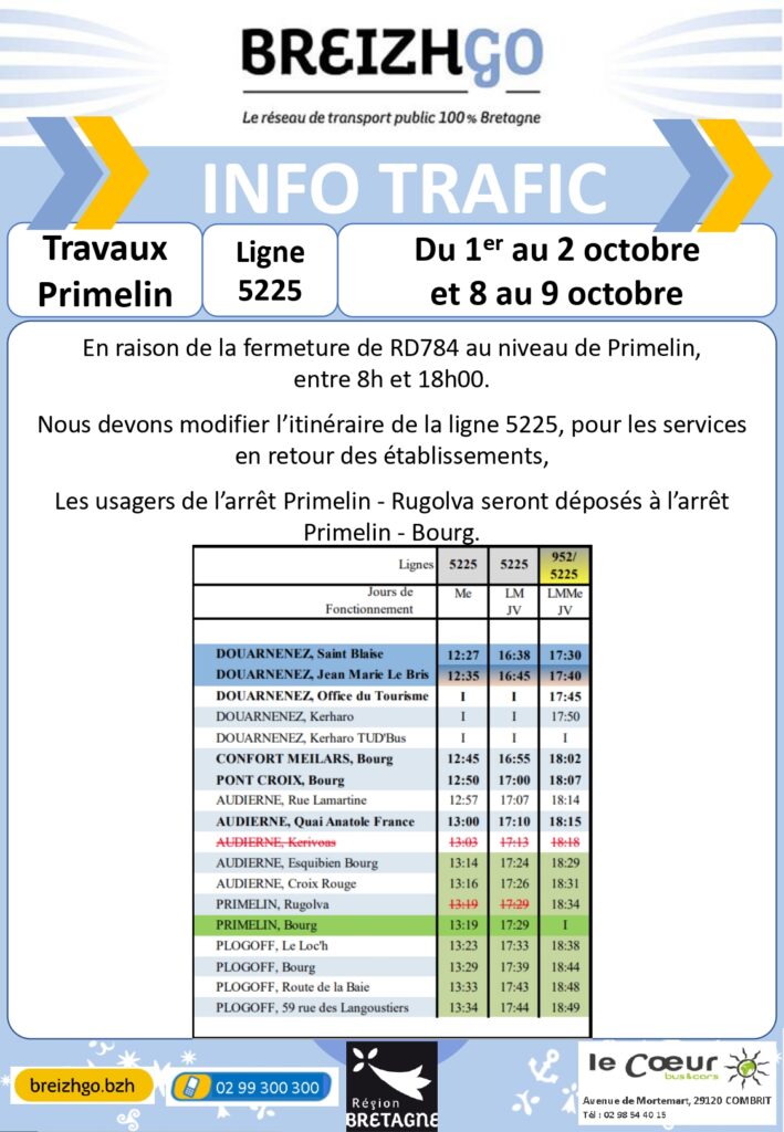 Ligne 5212 & 5225 : Travaux Primelin